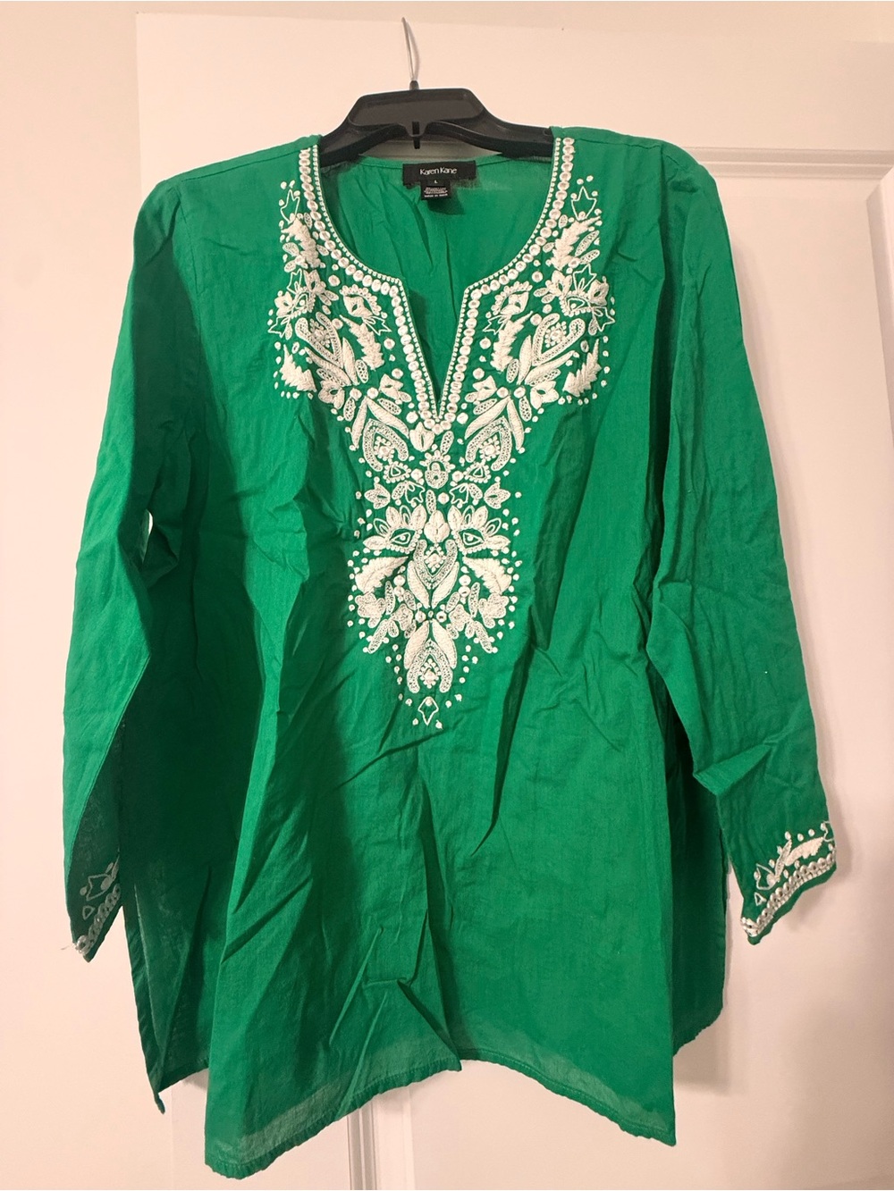 Karen Kane Green Embroidered Tunic Top